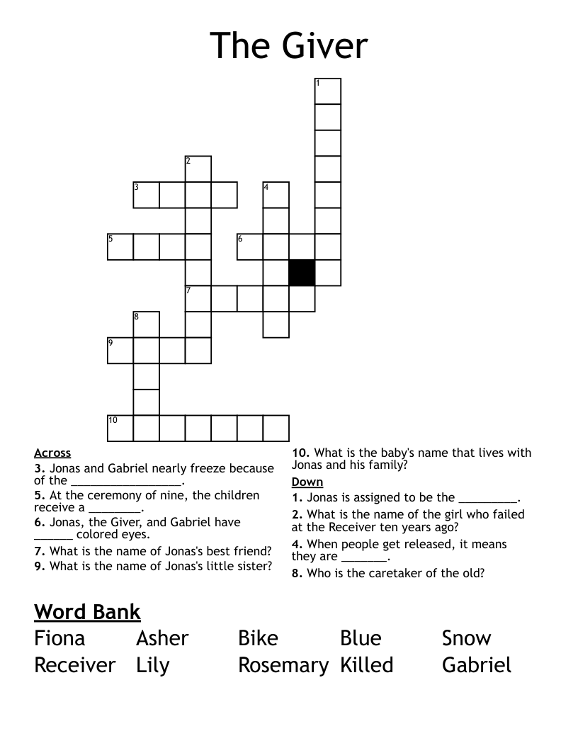 The Giver Crossword