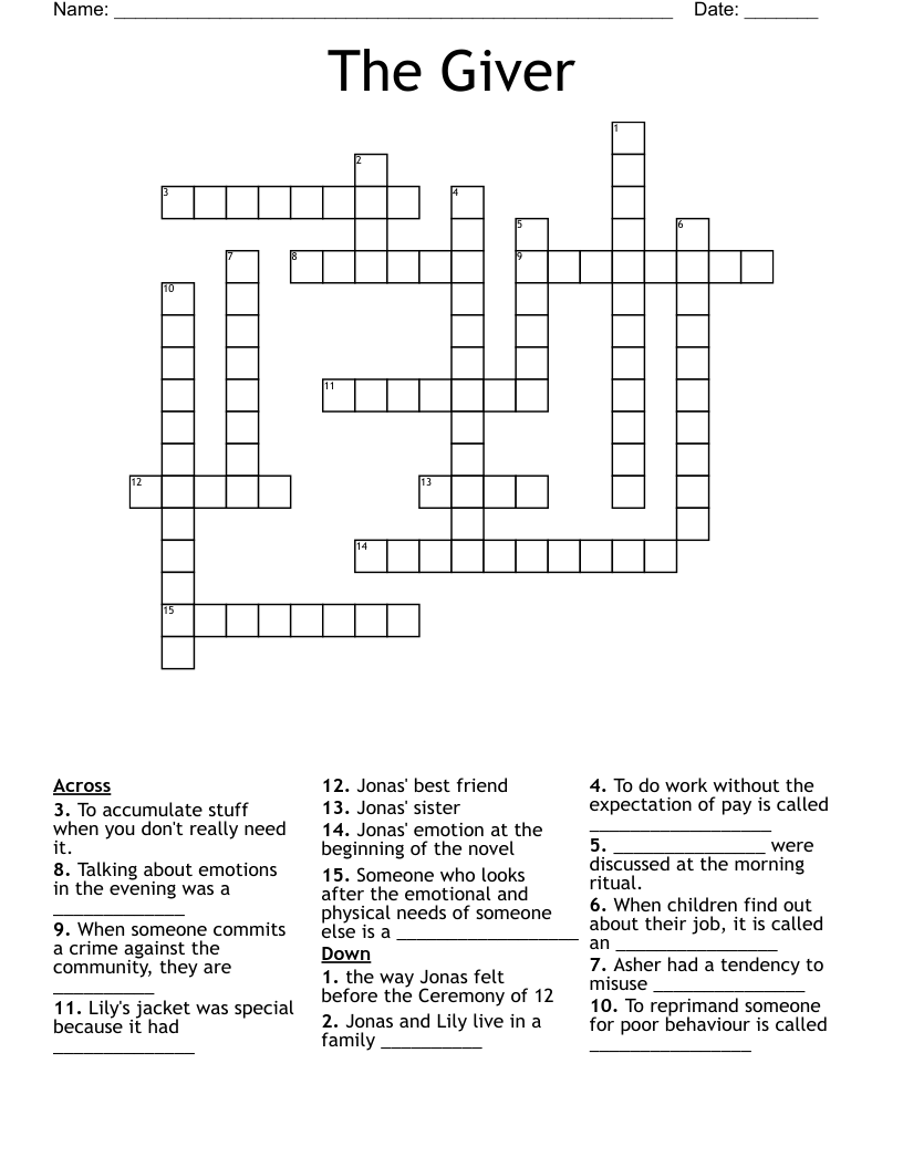 The Giver Crossword