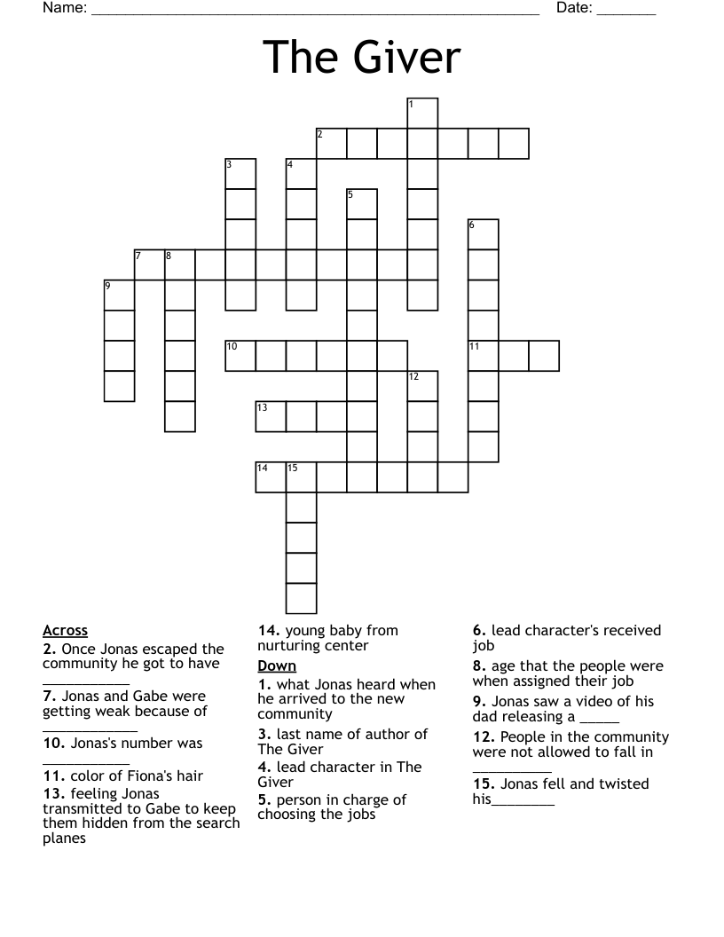 The Giver Crossword