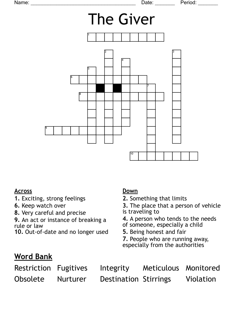 The Giver Crossword