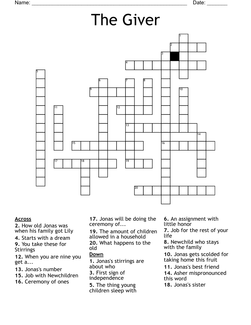 The Giver Crossword