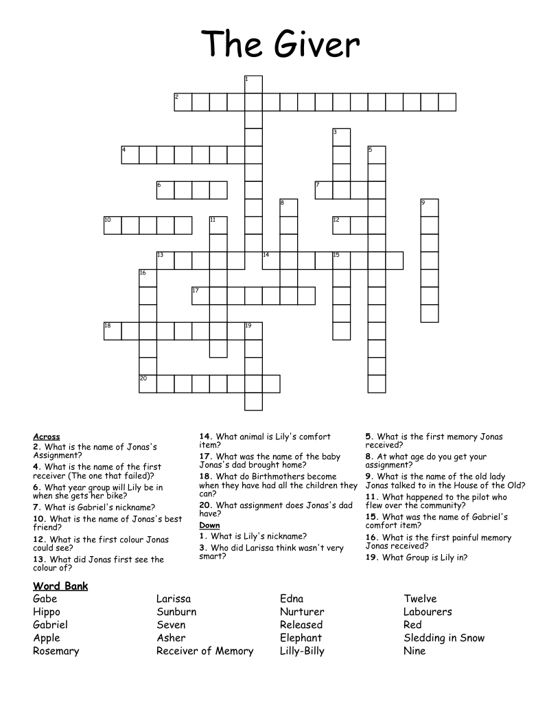 The Giver Crossword
