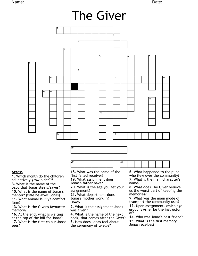 The Giver Crossword