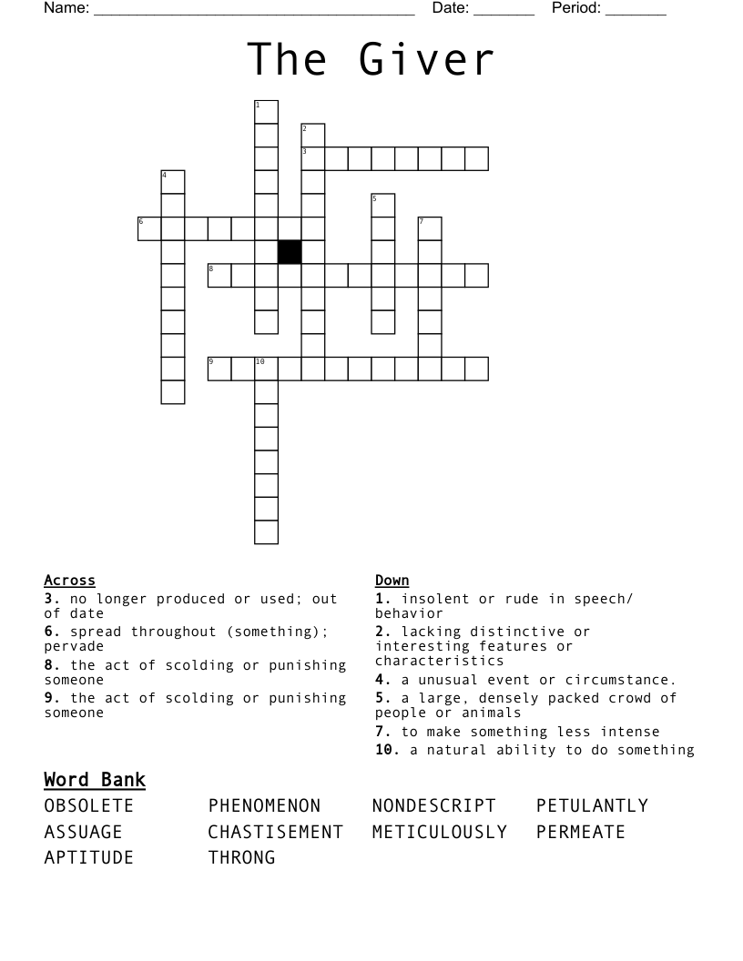 The Giver Crossword