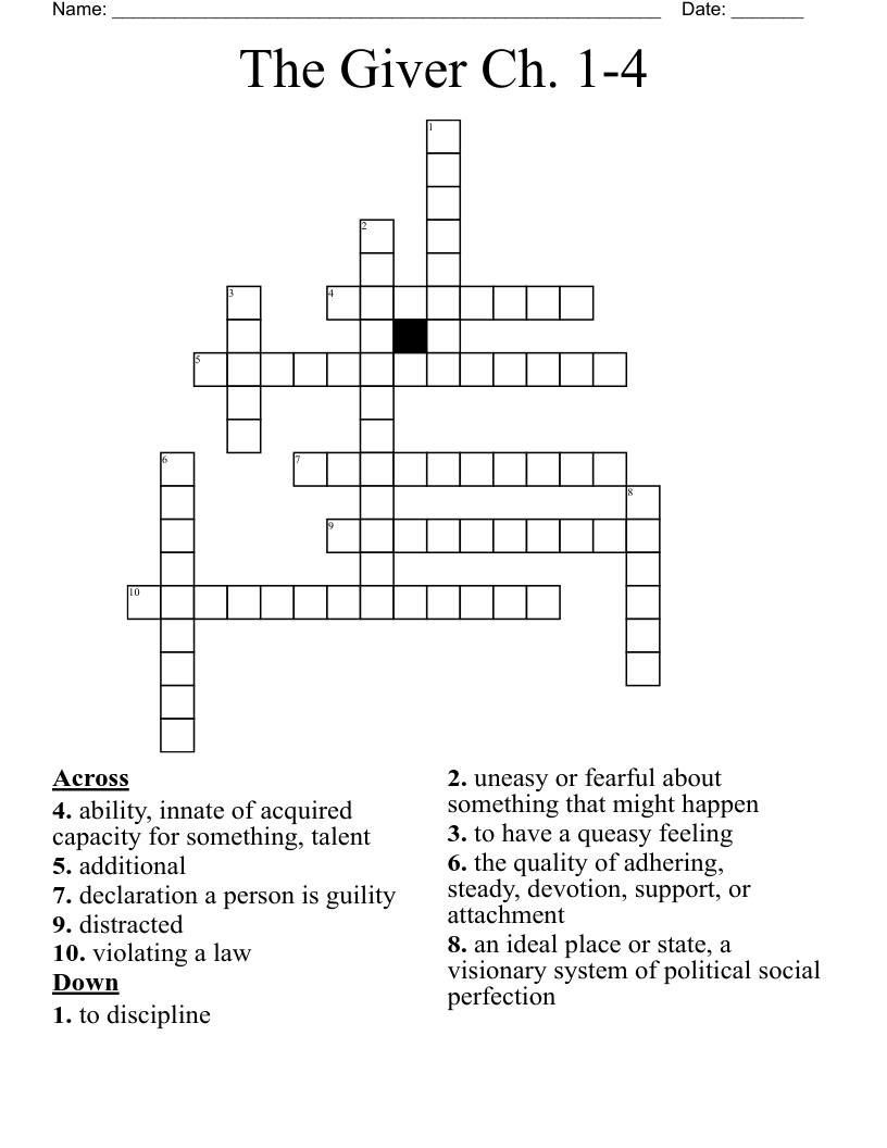 The Giver Ch. 1-4 Crossword