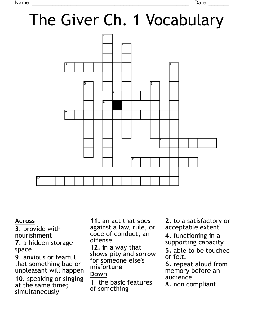 The Giver Ch. 1 Vocabulary  Crossword