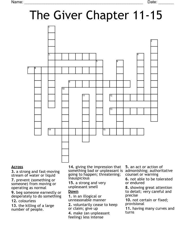 The Giver Chapter 11-15 Crossword