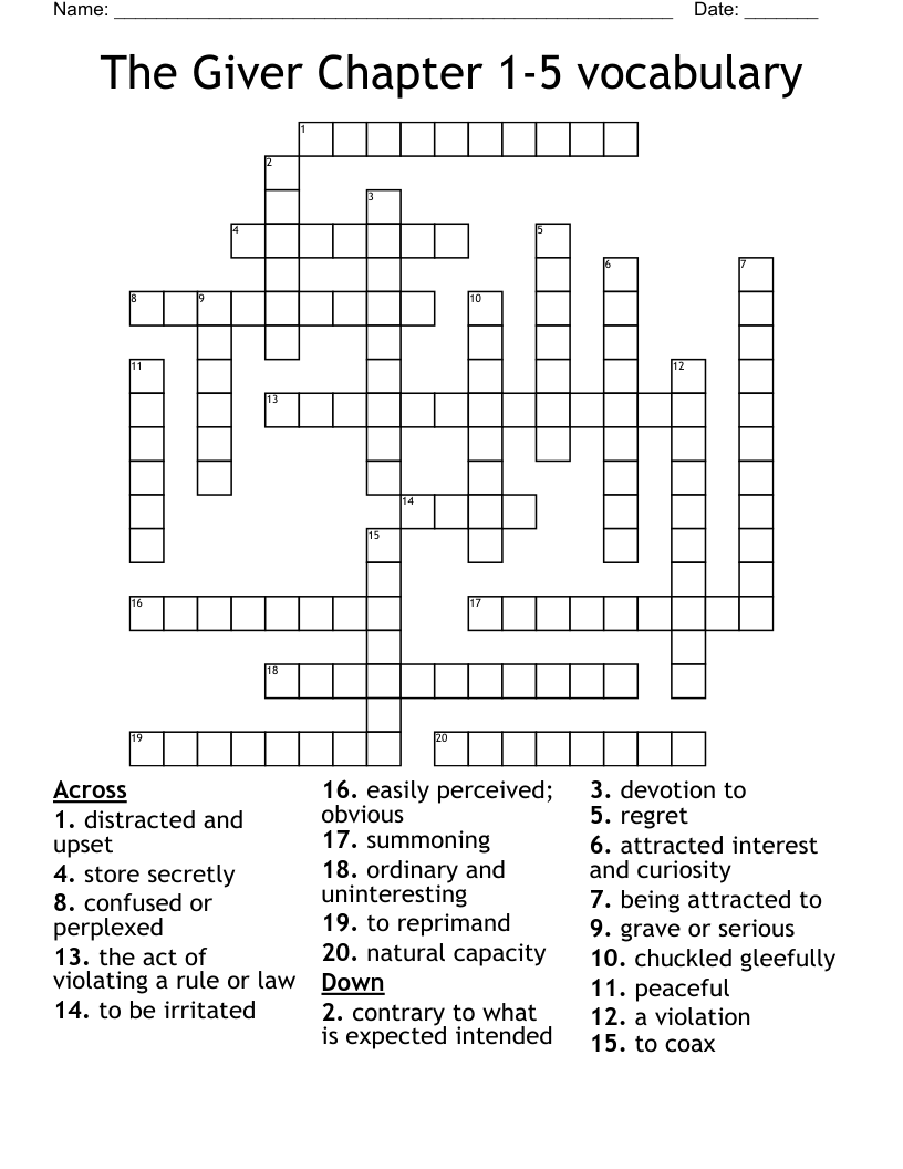 The Giver Chapter 1-5 vocabulary  Crossword