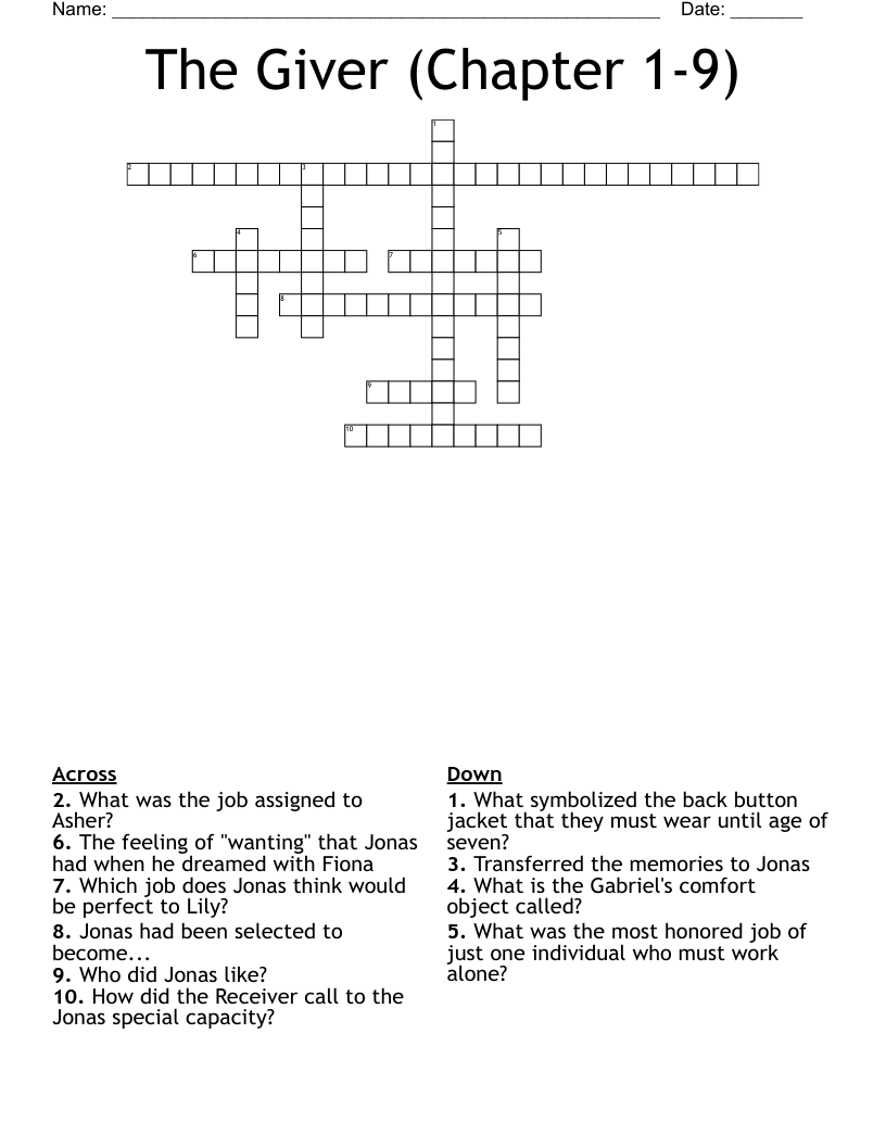 The Giver (Chapter 1-9) Crossword