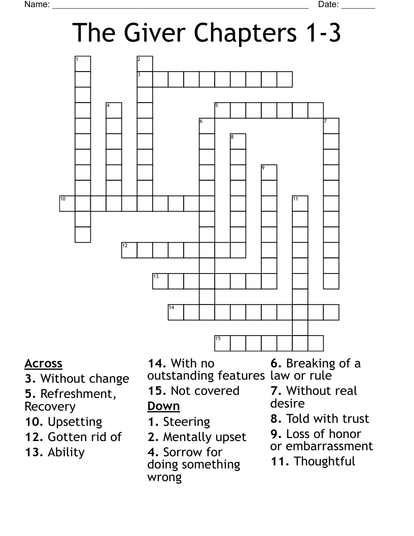 The Giver Chapters 1-3 Crossword