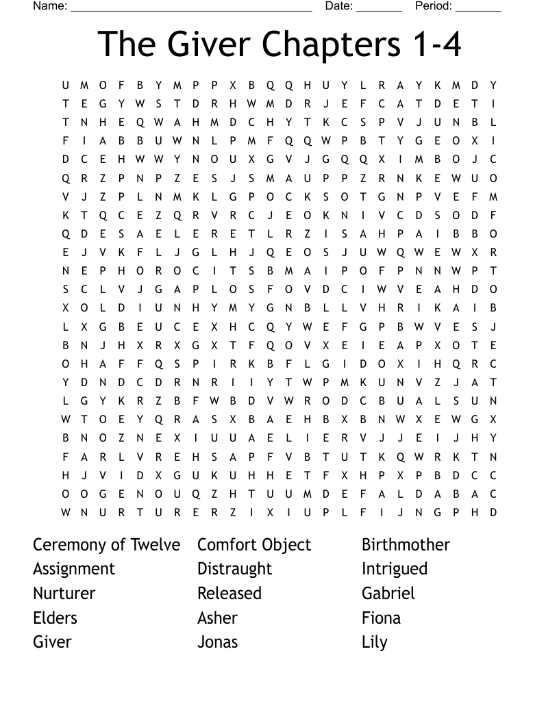 The Giver Chapters 1-4 Word Search