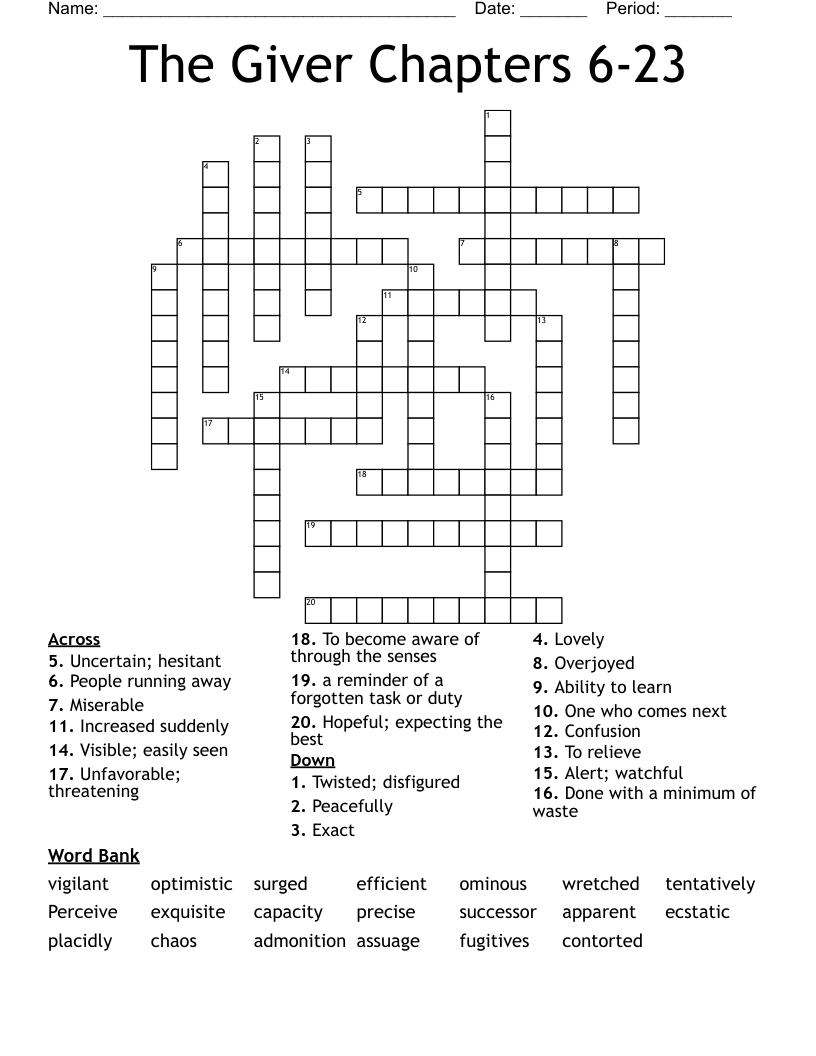The Giver Chapters 6-23 Crossword