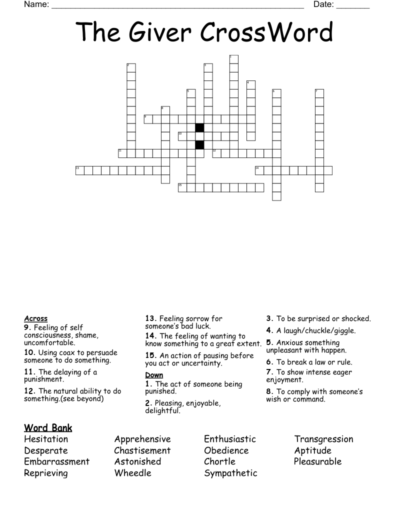 The Giver CrossWord