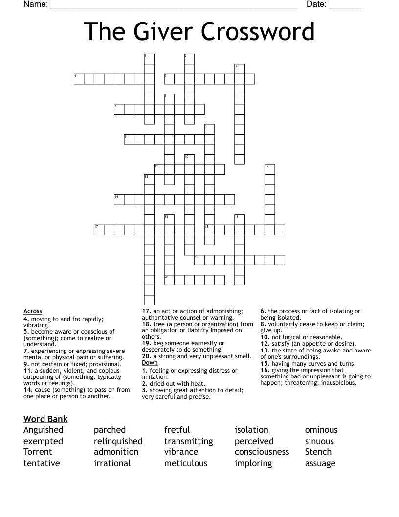 The Giver Crossword