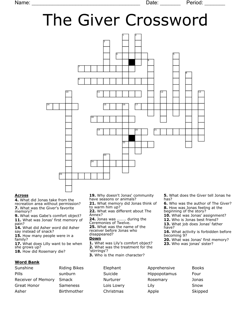 The Giver Crossword