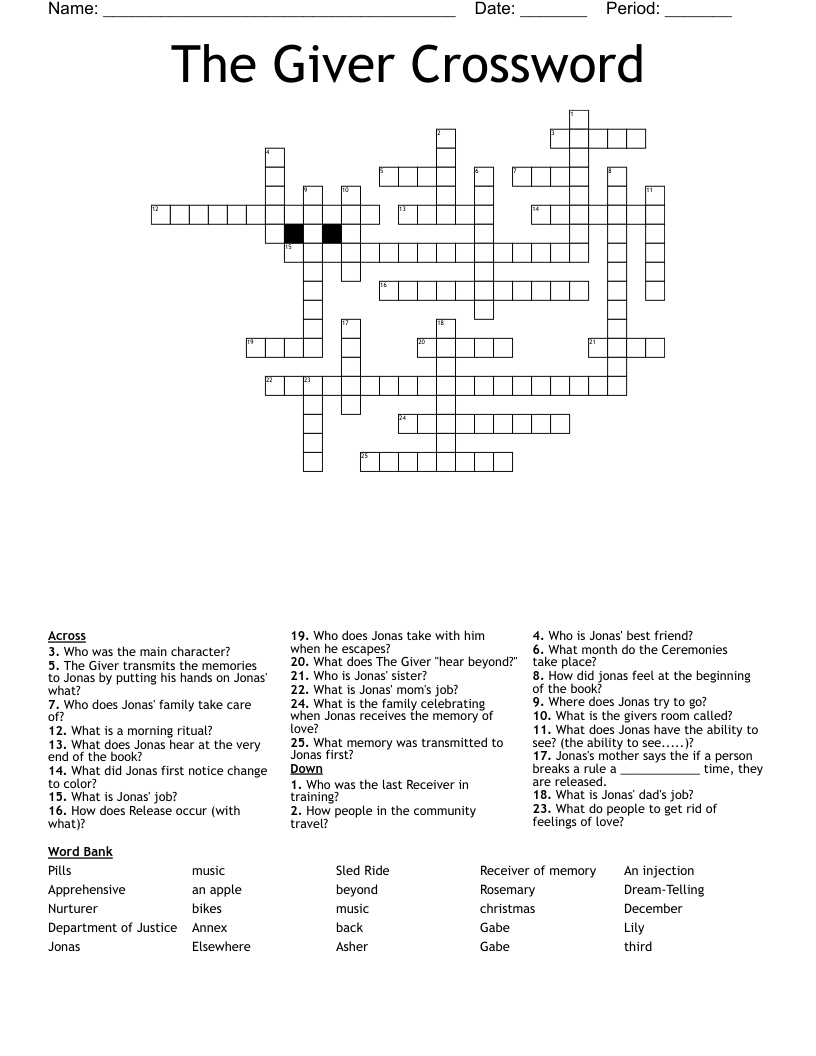 The Giver Crossword