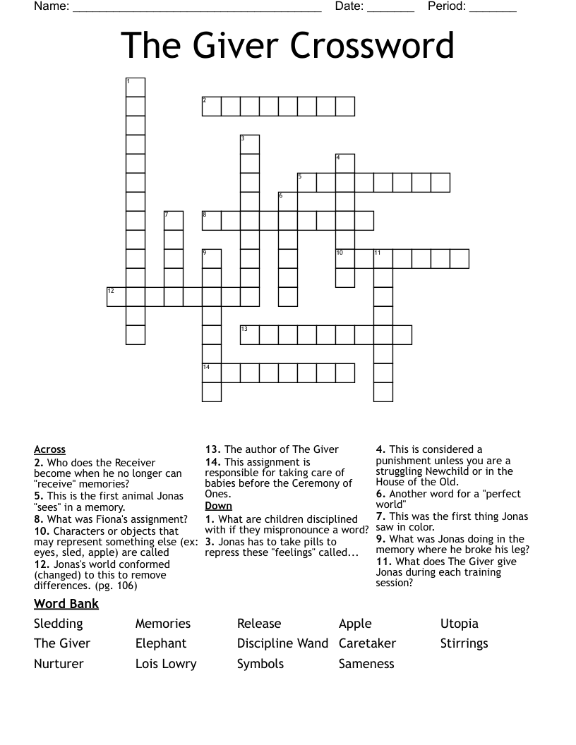 The Giver Crossword