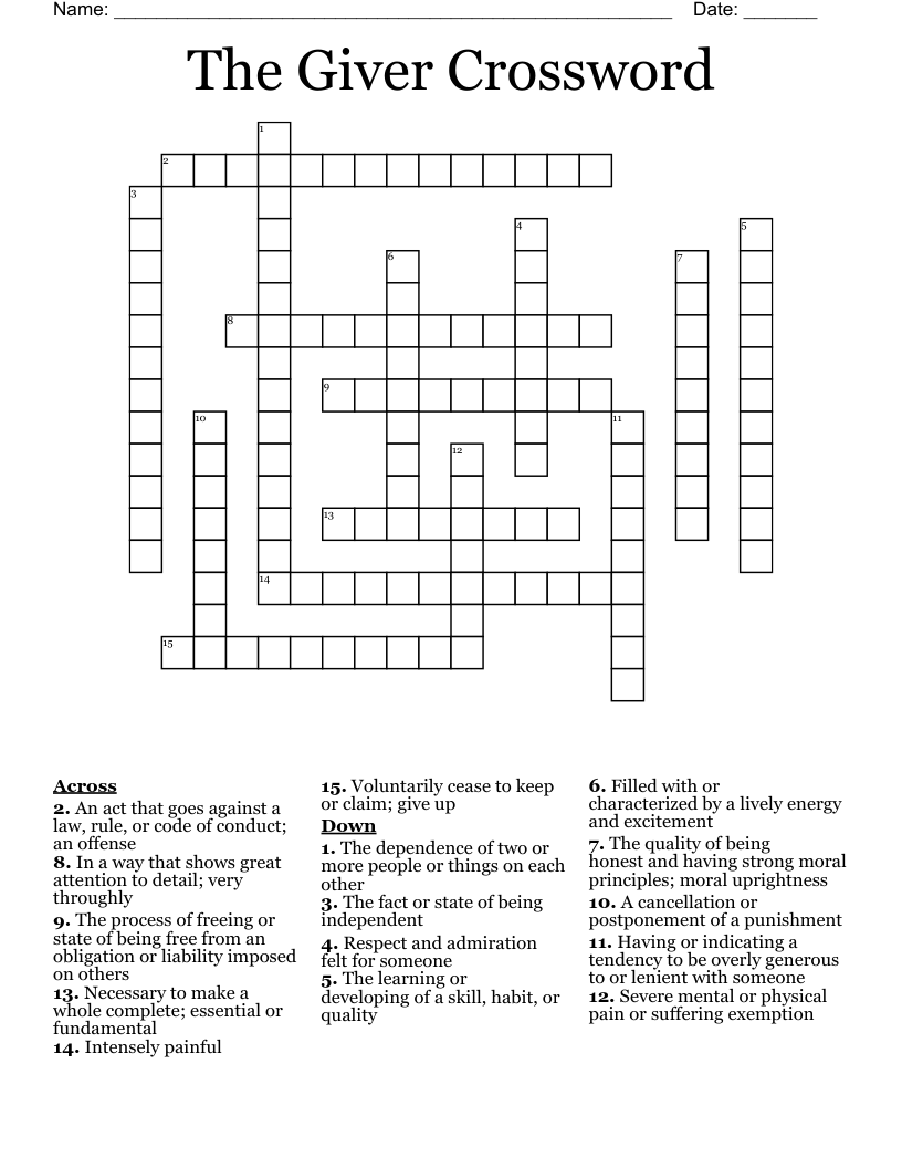 The Giver Crossword
