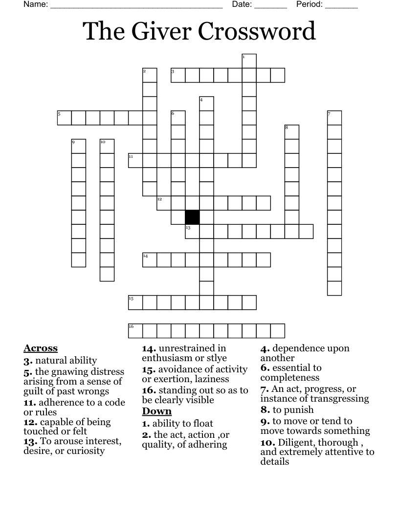 The Giver Crossword