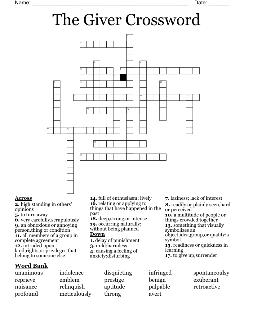 The Giver Crossword
