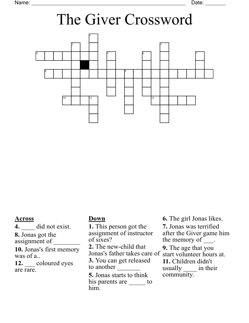 The Giver Crossword