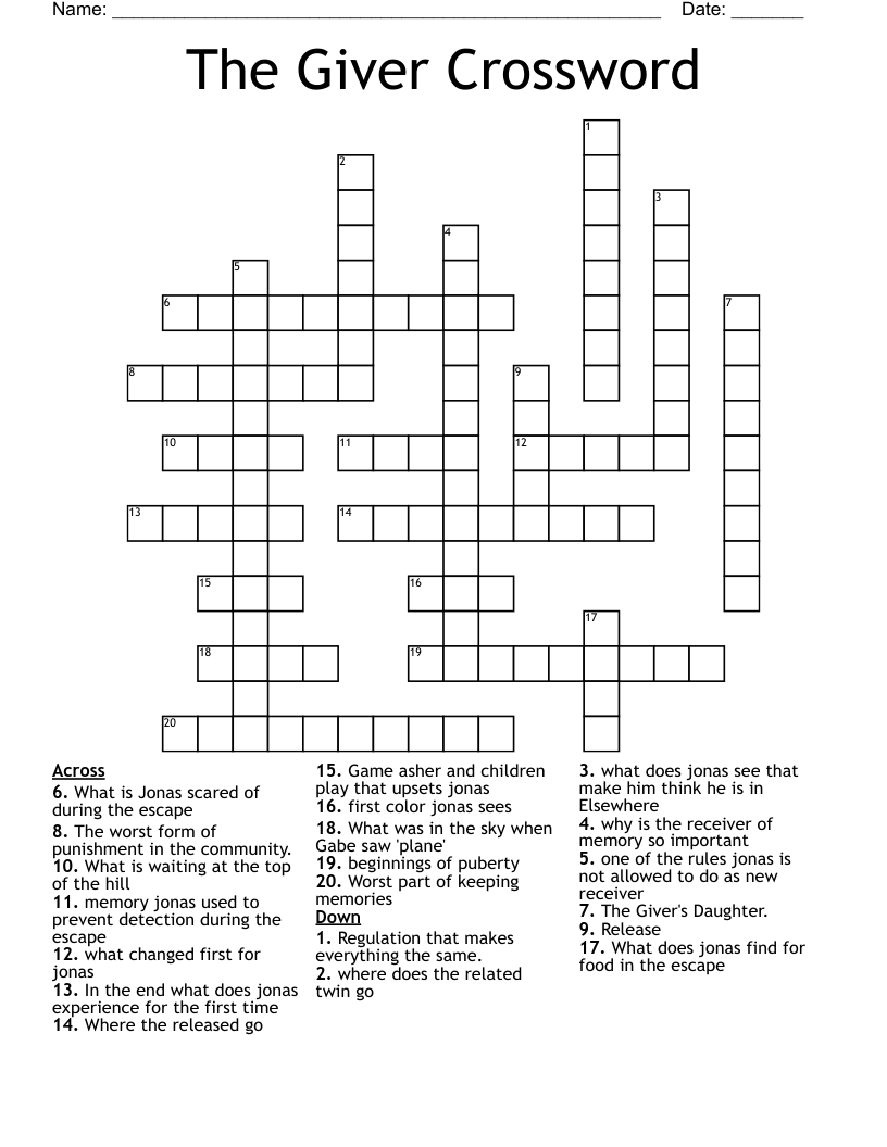 The Giver Crossword