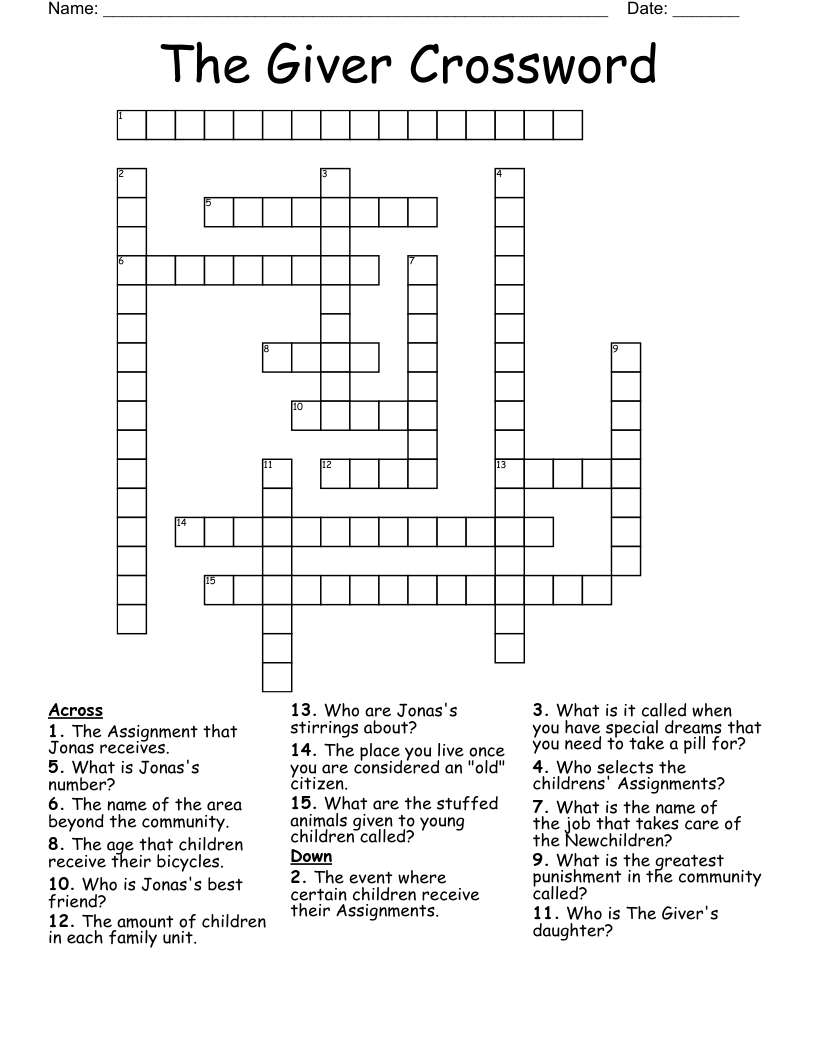The Giver Crossword