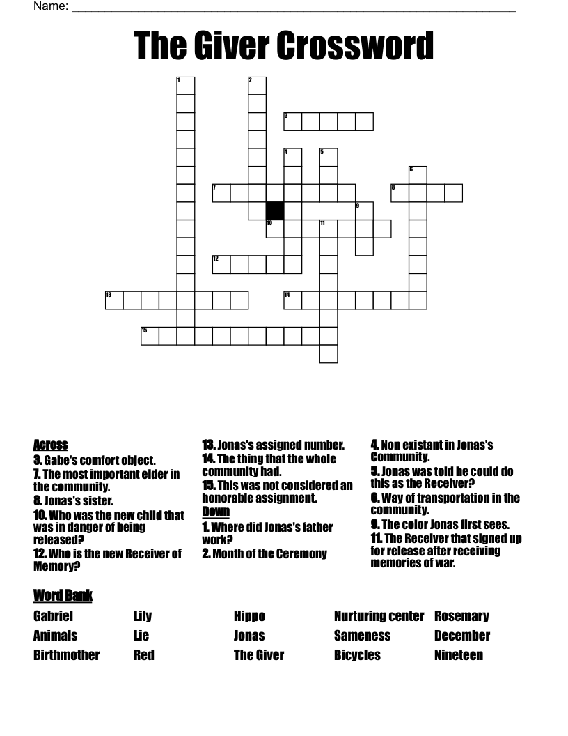 The Giver Crossword