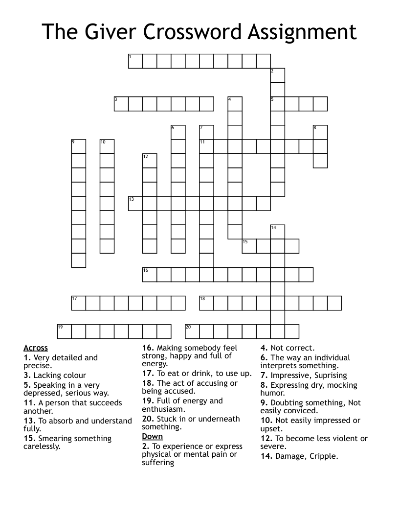 The Giver Crossword Assignment