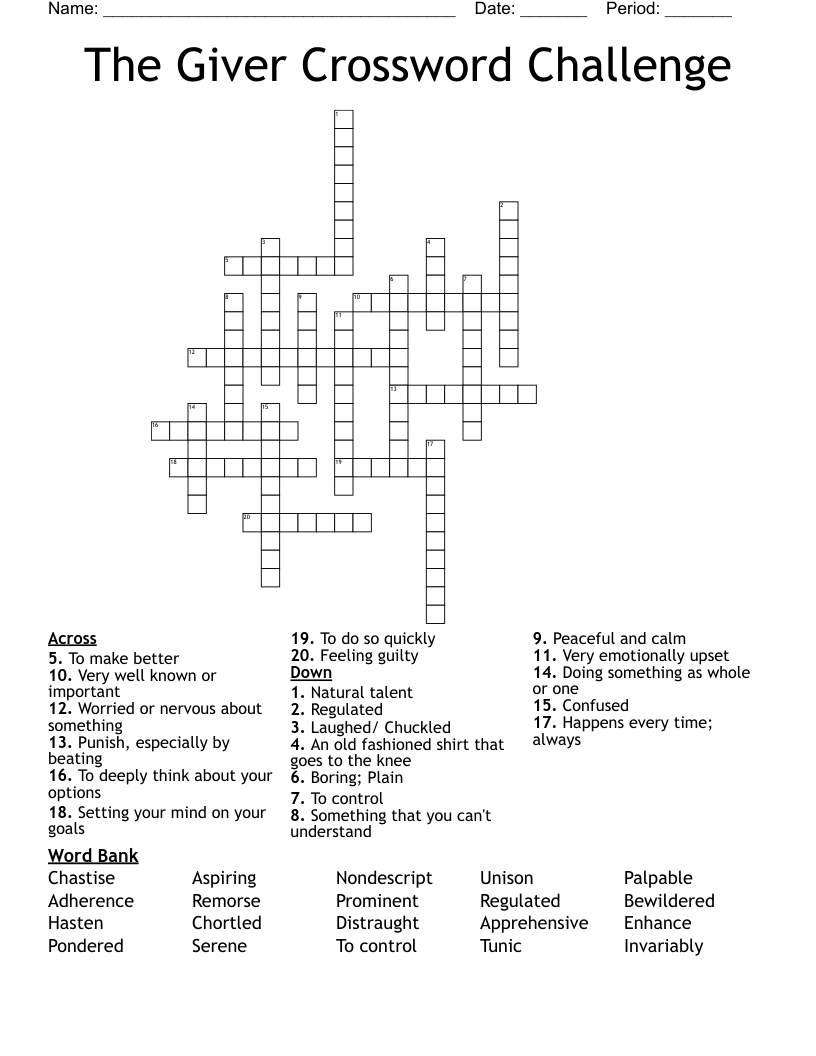 The Giver Crossword Challenge