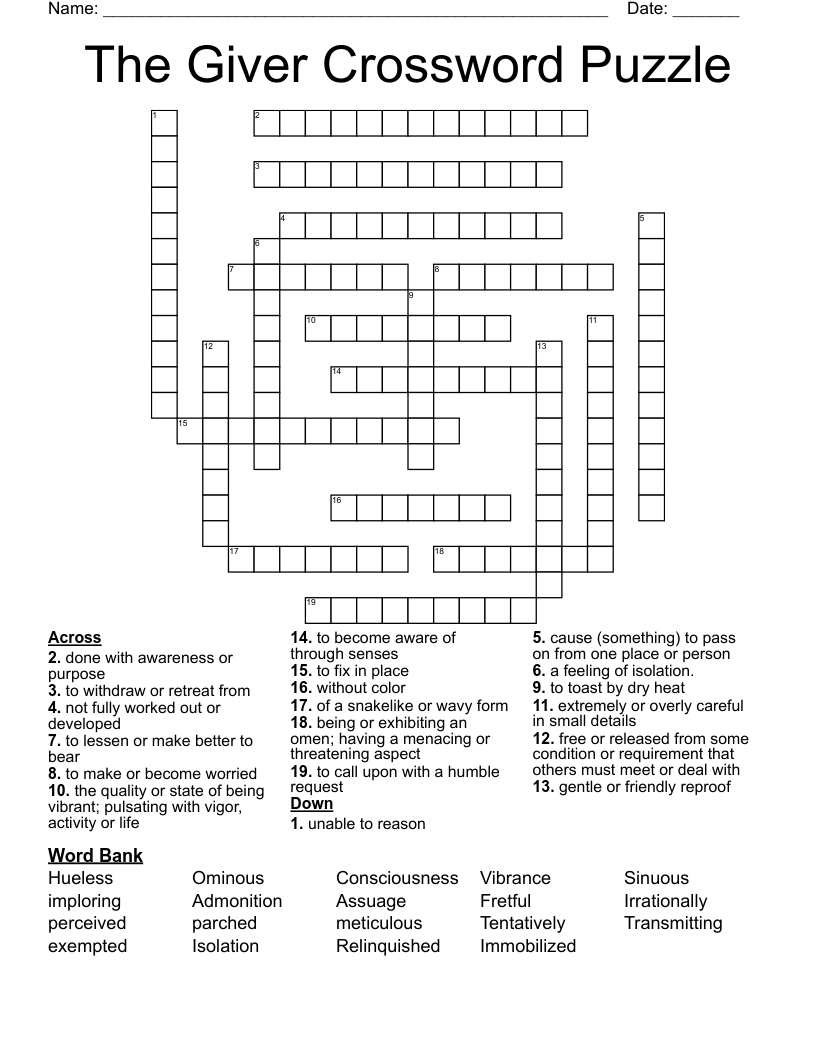 The Giver Crossword Puzzle