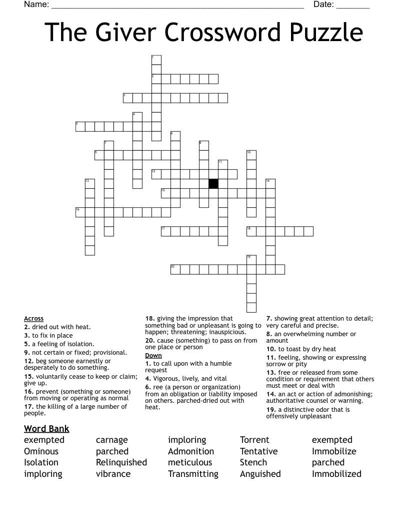 The Giver Crossword Puzzle