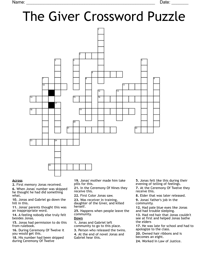 The Giver Crossword Puzzle