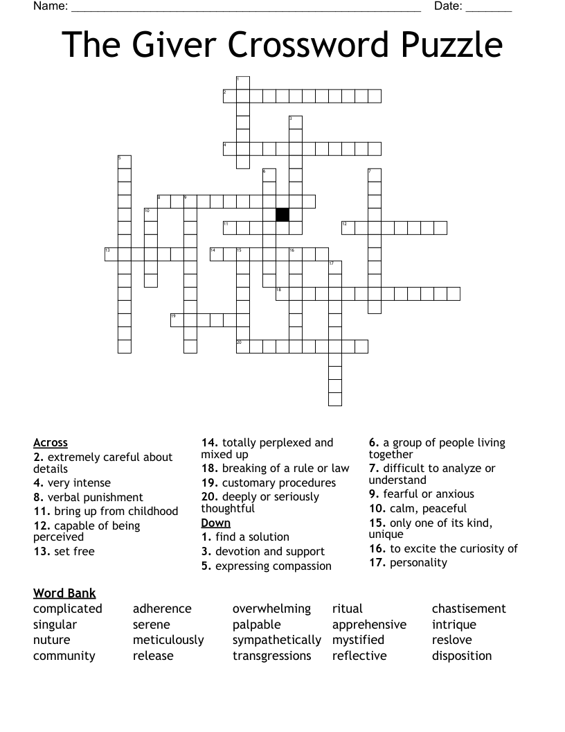 The Giver Crossword Puzzle