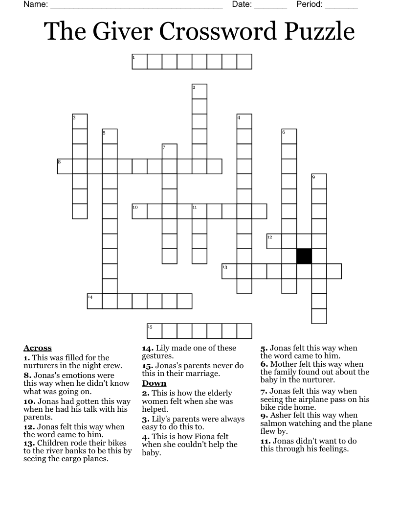 The Giver Crossword Puzzle