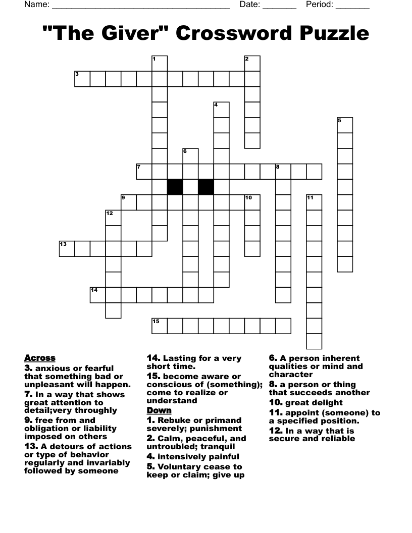 "The Giver" Crossword Puzzle
