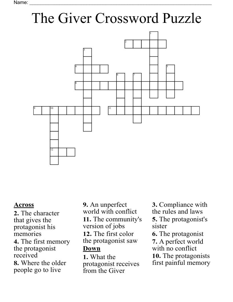 The Giver Crossword Puzzle