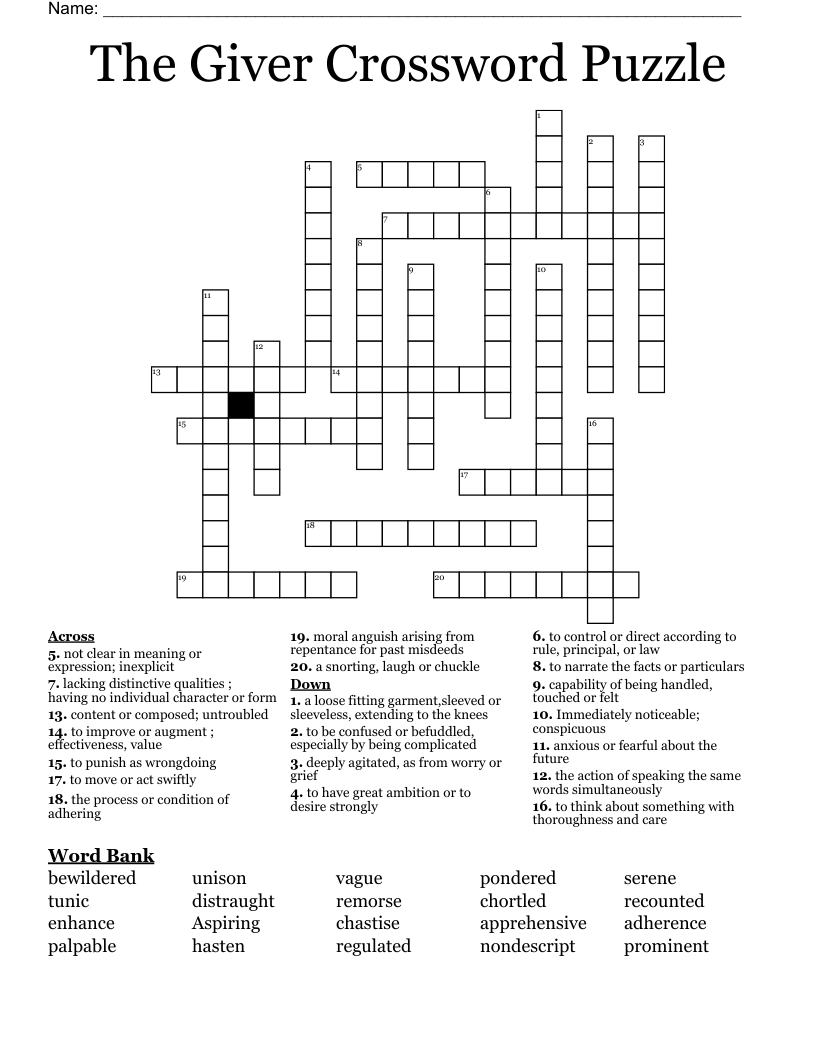 The Giver Crossword Puzzle