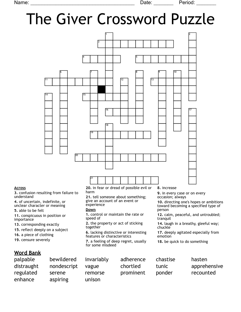 The Giver Crossword Puzzle