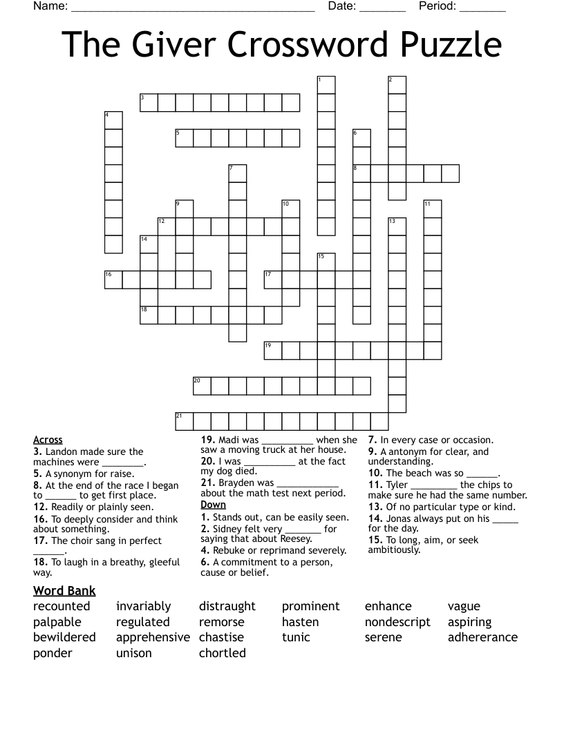 The Giver Crossword Puzzle