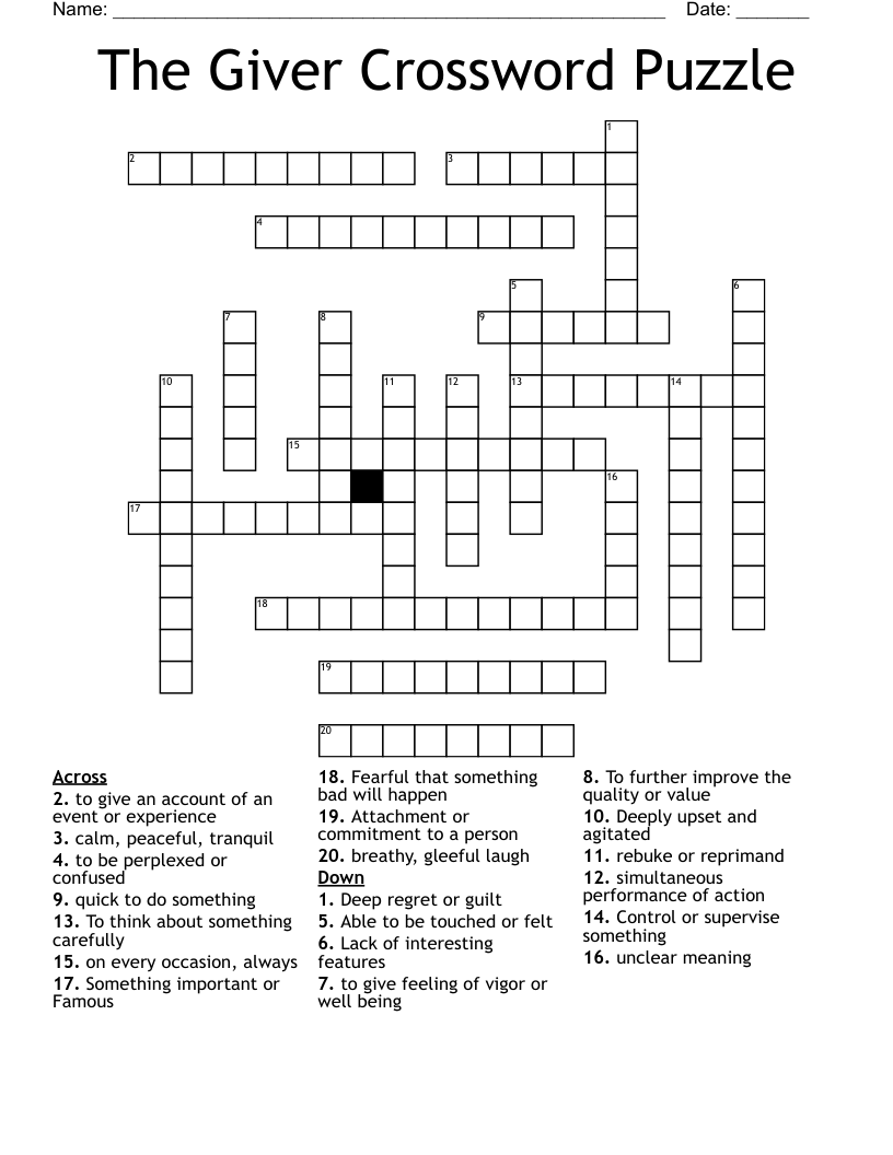 The Giver Crossword Puzzle