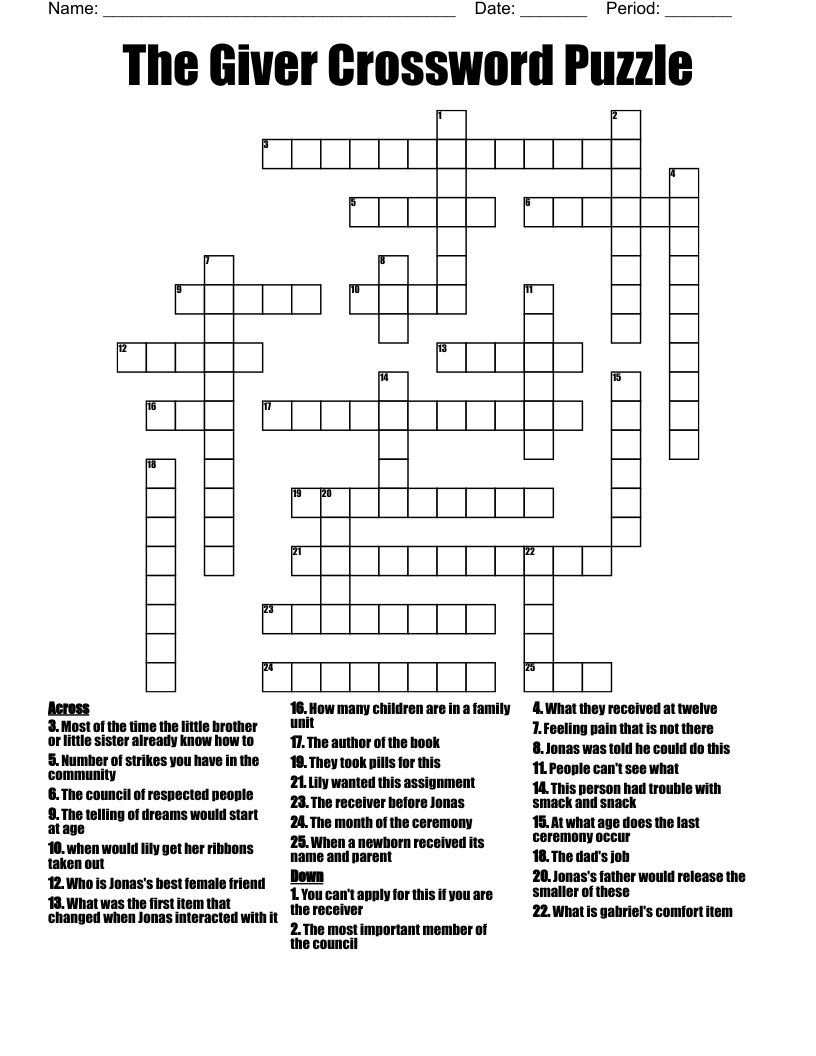 The Giver Crossword Puzzle