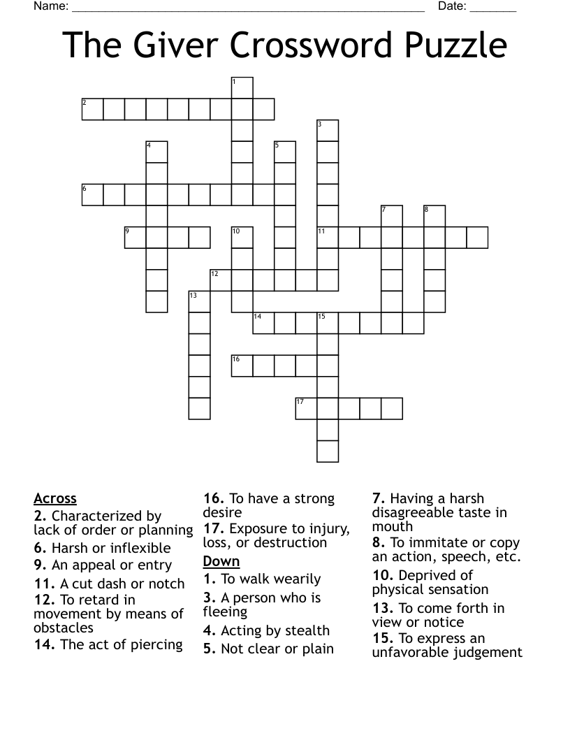 The Giver Crossword Puzzle