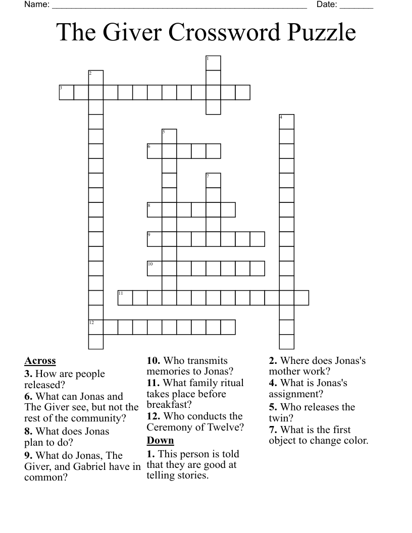 The Giver Crossword Puzzle