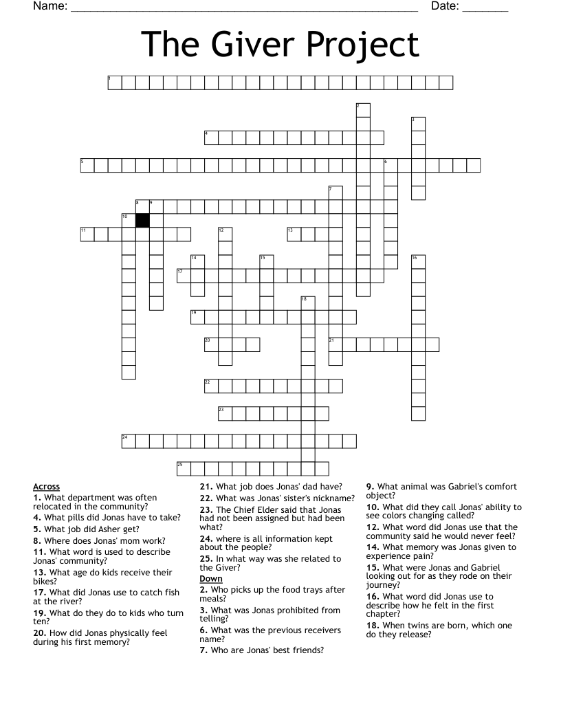 The Giver Project Crossword