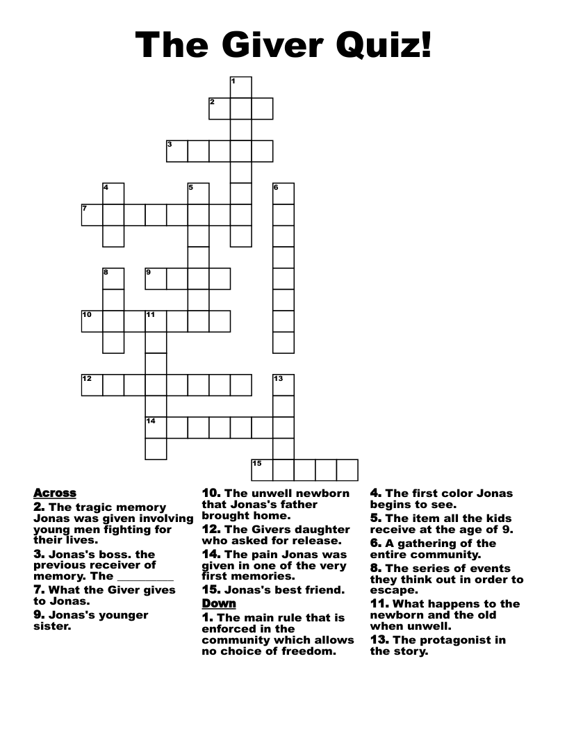 The Giver Quiz! Crossword