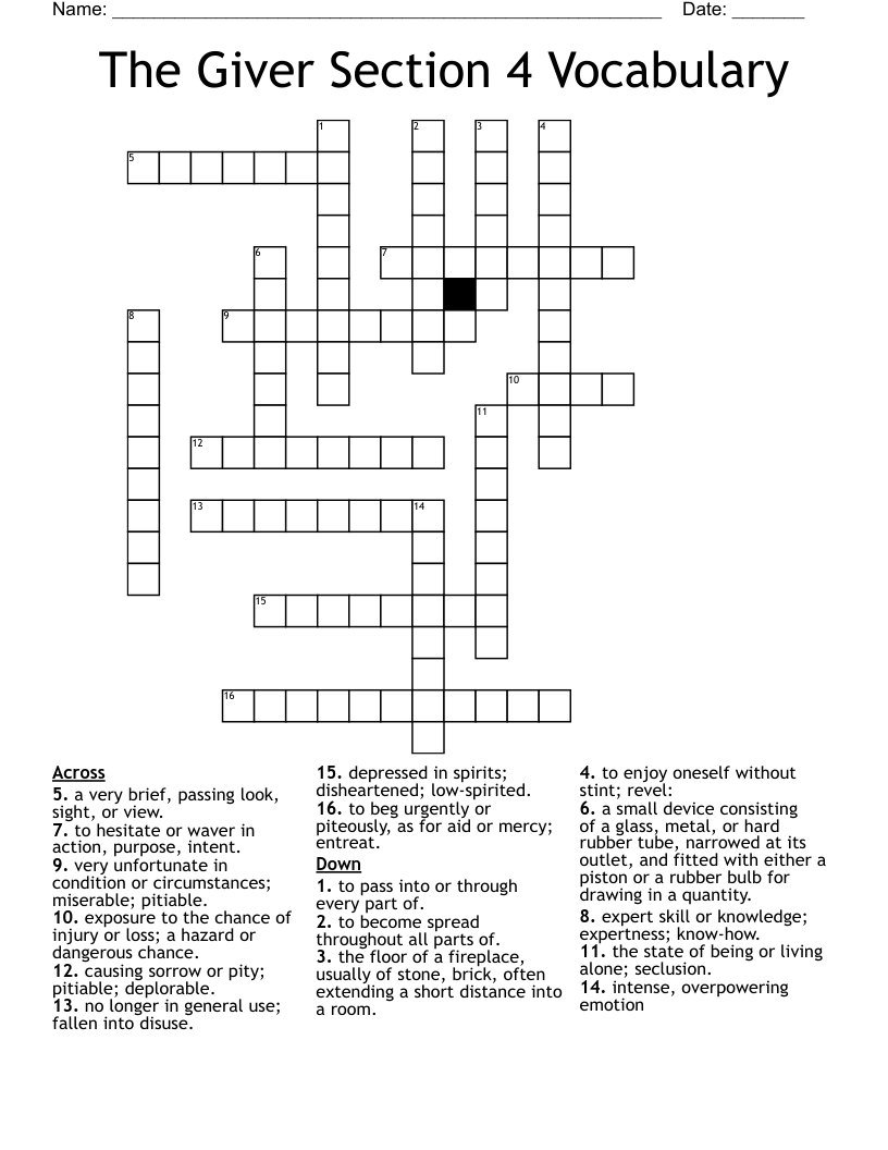 The Giver Section 4 Vocabulary  Crossword