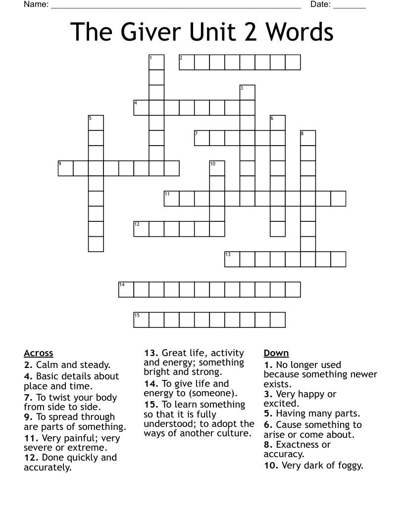 The Giver Unit 2 Words Crossword