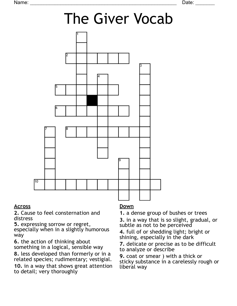 The Giver Vocab Crossword
