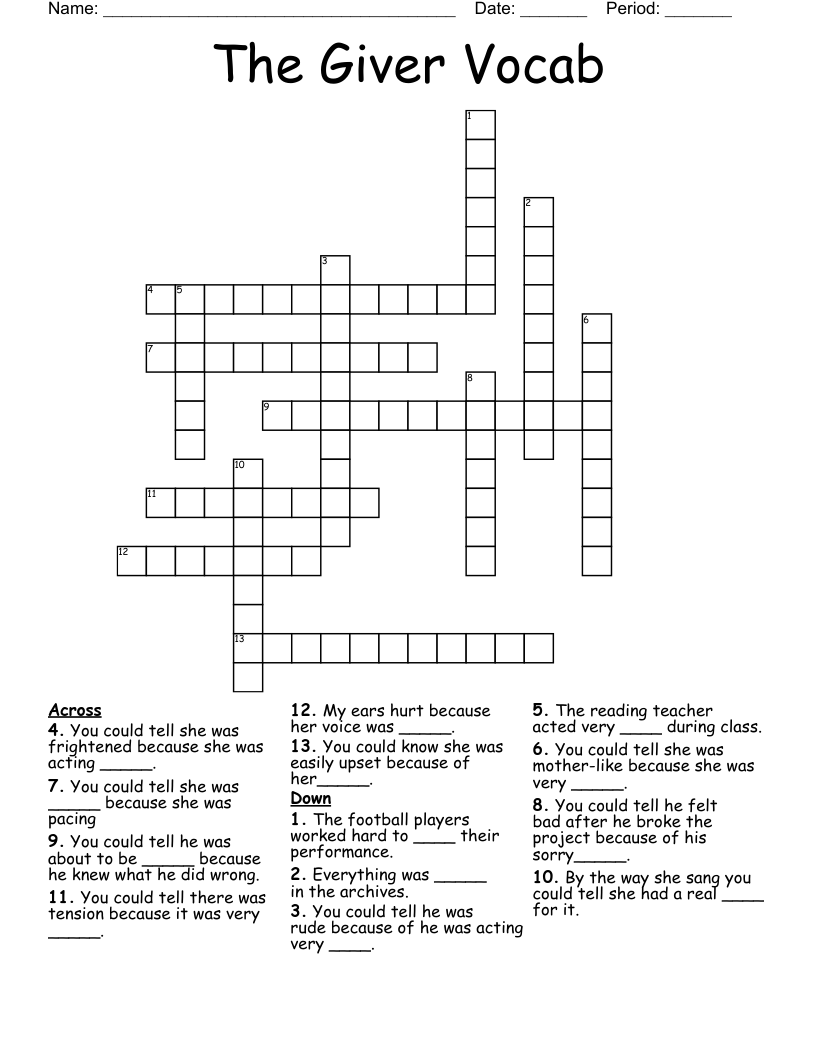 The Giver Vocab Crossword